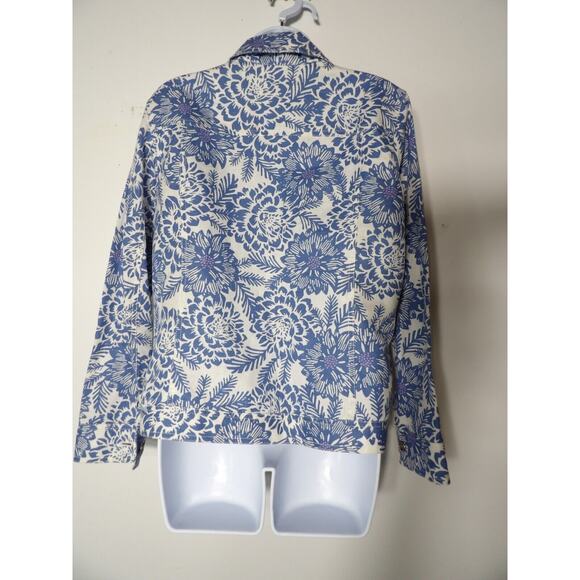 Croft and Barrow Medium Linen Floral Tropical Blue White Jacket Zip Vacay - Picture 5 of 10